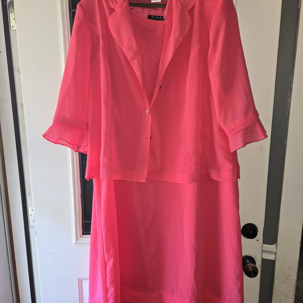 Vibrant Pink Asymmetrical Dress with Jacket